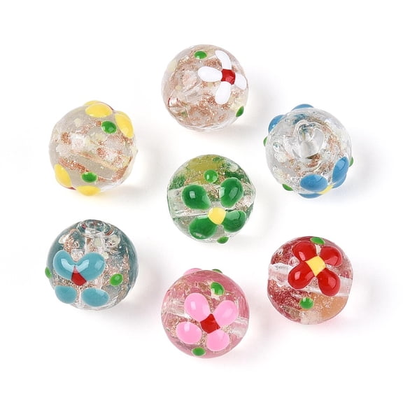 DanLingJewelry 30Pcs Handmade Luminous Lampwork Glass Beads Glow in Dark Round Ball Beads with Enamel Flower for Jewelry Making Bracelets
