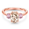 thumbnail image 3 of Gem Stone King 18K Rose Gold Plated Silver Peach Morganite and Pink Lab Grown Diamond Engagement Ring for Women | 2.10 Cttw | Oval 9X7MM | Gemstone October Birthstone | Size 8, 3 of 6