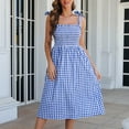 thumbnail image 2 of LYXSSBYX Summer Dresses Casual Women's Summer Sexy Fashion Casual Contrast Plaid Sling Bandage Midi Dress, 2 of 7