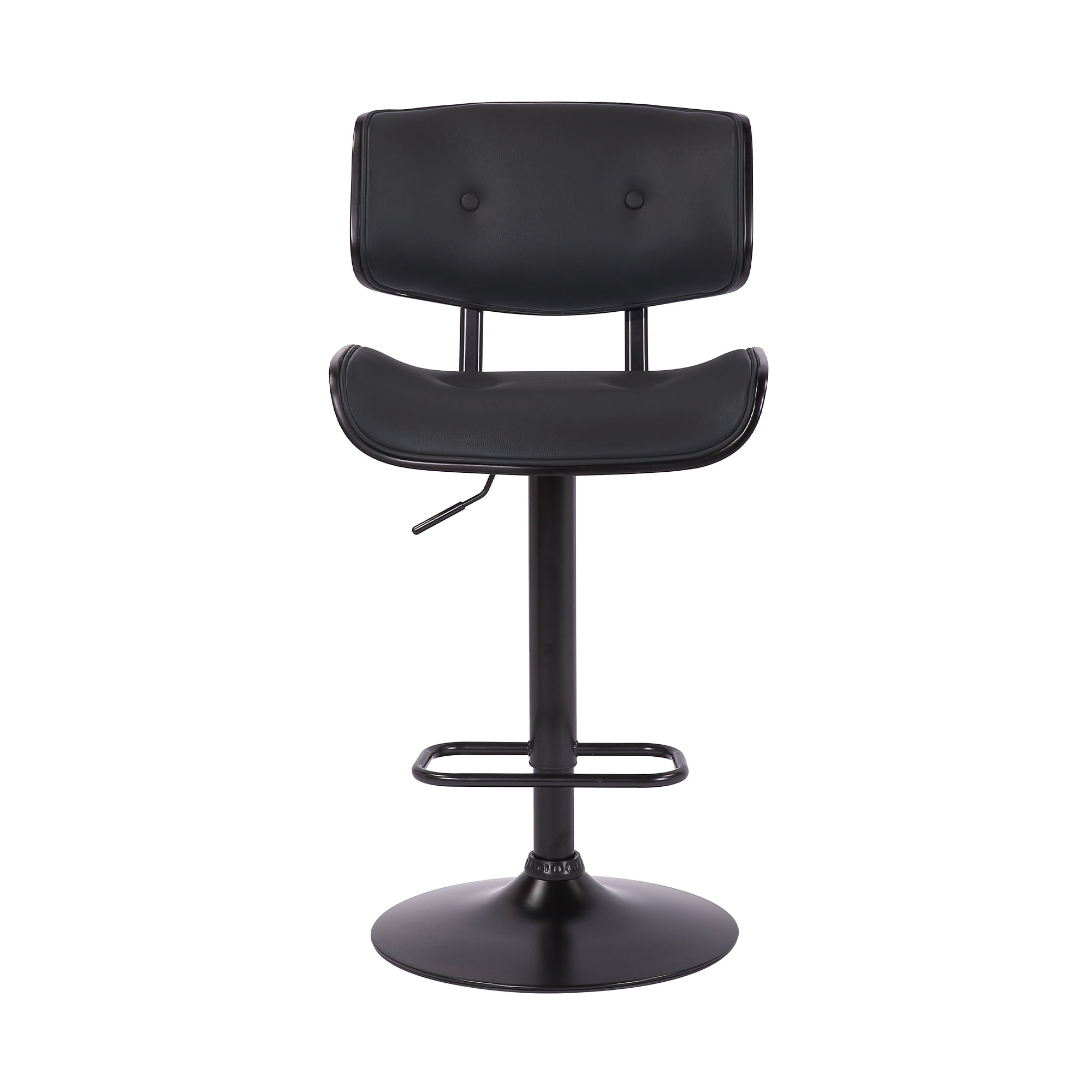 Armen Living Indoor Brooklyn Adjustable Swivel Black Faux Leather and Black Wood Bar Stool with Black Base