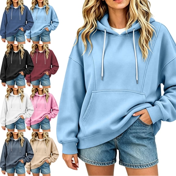 SYwaren Oversized Sweatshirt for Women Hoodie Pullover Long Sleeve Casual with Pockets Solid Color Tops