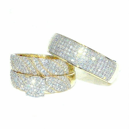 Trio Rings Wedding Set for His and Her 0.7cttw Diamonds 10K (Best Place To Get Wedding Rings)