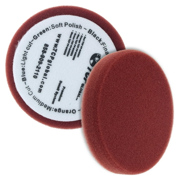 6.5" Red Flat Heavy Cut Grip Foam Polish Buff Pad - DA Hook & Loop Car Detail