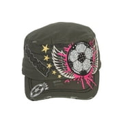 TopHeadwear Winged Soccer Ball Distressed Cadet Cap - White