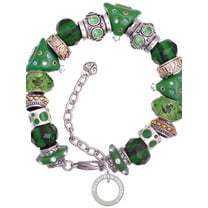 Silvertone Believe in Yourself Infinity Ring Green Christmas Bead Bracelet