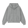 thumbnail image 7 of Qiopertar Hoodies for Women Zip Up Fleece Hoodie Long Sleeve Casual Oversized Sweatshirt Solid Color Drawstring Kangaroo Pocket Fall Winter Spring Tops Gray L, 7 of 7