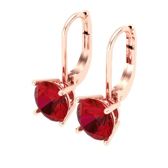 3 Ct Round Cut Drop Dangle Red Ruby 14K Rose Solid Solid Gold Everyday Dainty Earrings Lever Back
