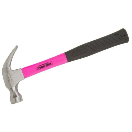 The Original Pink Box PB12HM 12-Ounce Fiberglass Claw Hammer with Smooth Face, Comfort Grip, and Curved Rip Claw,