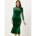 thumbnail image 4 of DARING DIVA Elegant Velvet Sheer Mesh Cocktail Dress L Green, 4 of 6