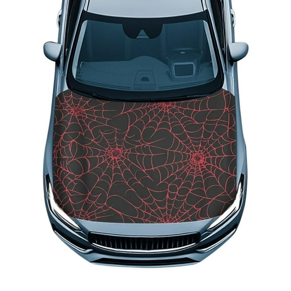 Uorisanigo Car Hood Cover Elastic Polyester Red Spider Web Car Hood Cover Waterproof All Weather Universal Cars Hoods Protective Accessories for SUV Sedan Truck Pickup