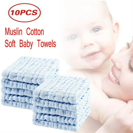 

10PCS Muslin 6 layers Cotton Soft Baby Towels Baby Face Towel Handkerchief Bathing Feeding Face Washcloth-Blue