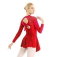 thumbnail image 2 of Xnihocha Women Figure Ice Skating Dress Long Sleeve Shiny Rhinestone Roller Skating Lyrical Dance Costume Red X-Large, 2 of 7
