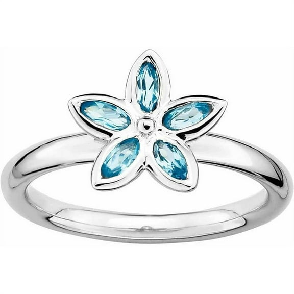 Sterling Silver Blue Topaz Flower Ring