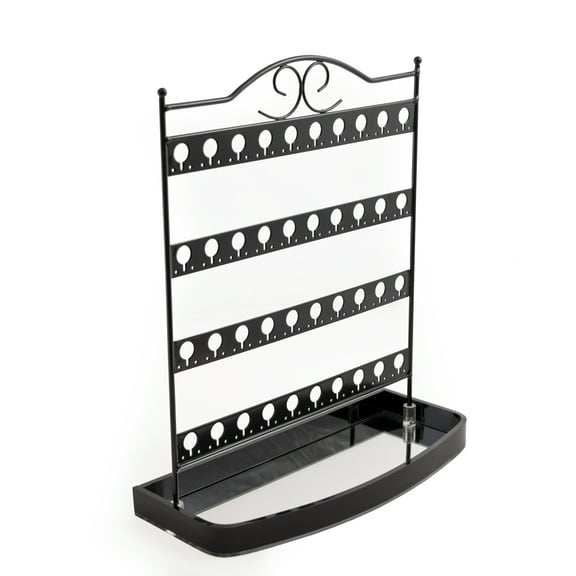 Mango Steam Tabletop Mirror Base Stud Earring Jewelry Organizer, Display Stand, Storage, Gift (Black, Metal)