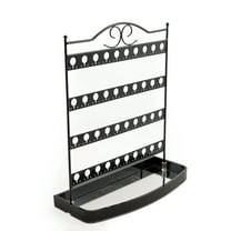 Mango Steam Tabletop Mirror Base Stud Earring Jewelry Organizer, Display Stand, Storage, Gift (Black, Metal)