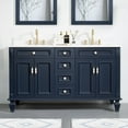 thumbnail image 2 of ANGELES HOME 60" Bathroom Vanity with Double Sinks, Solid Wood Bathroom Makeup Cabinet W/ 4 Doors and 4 Drawers, Bathroom Vanity Storage Organizer with Carrara White Quartz Countertop, Navy Blue, 2 of 9
