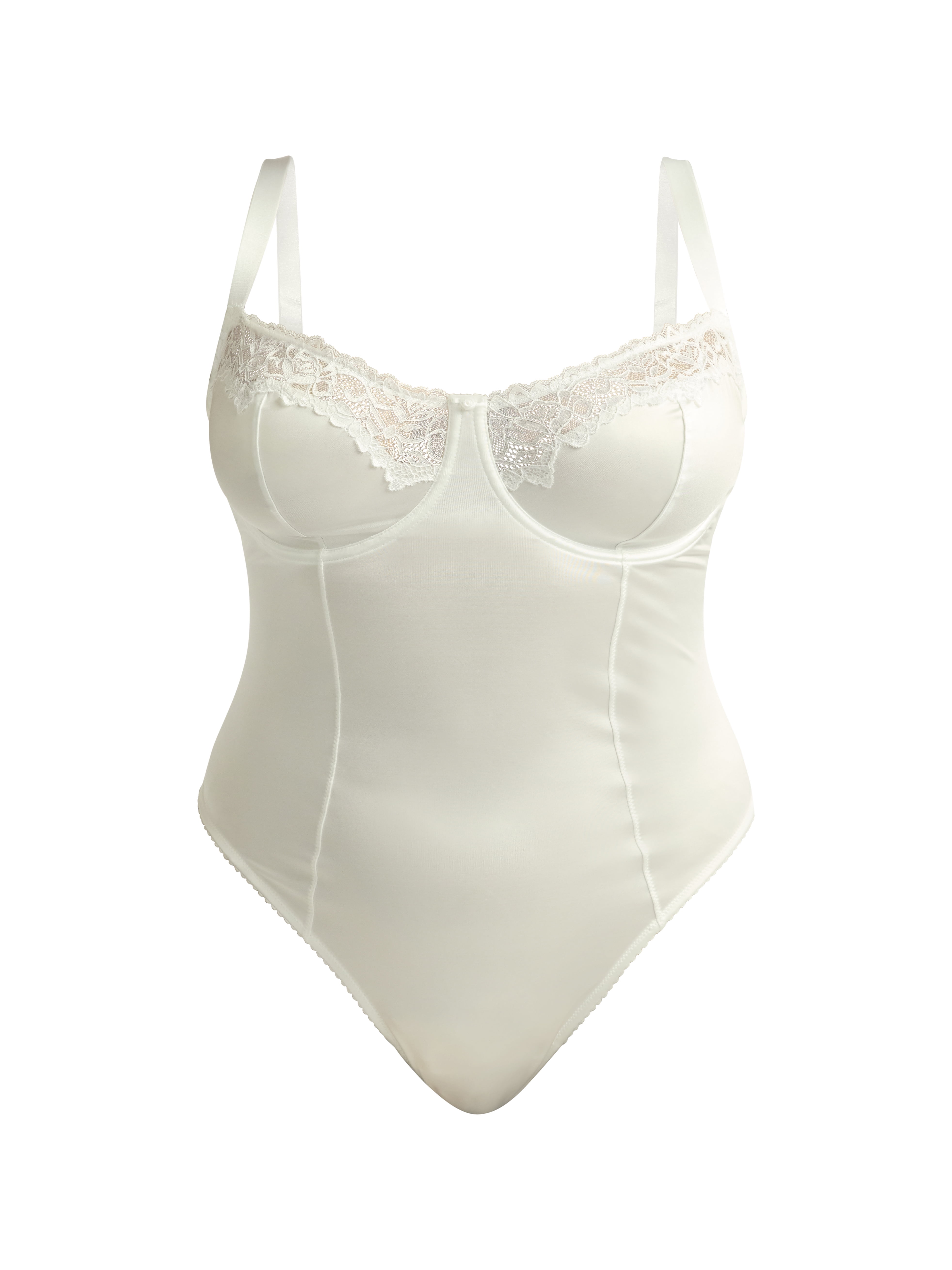 Joyspun Women's Bridal Satin Bodysuit with Lace Trim, Sizes S-XXXL
