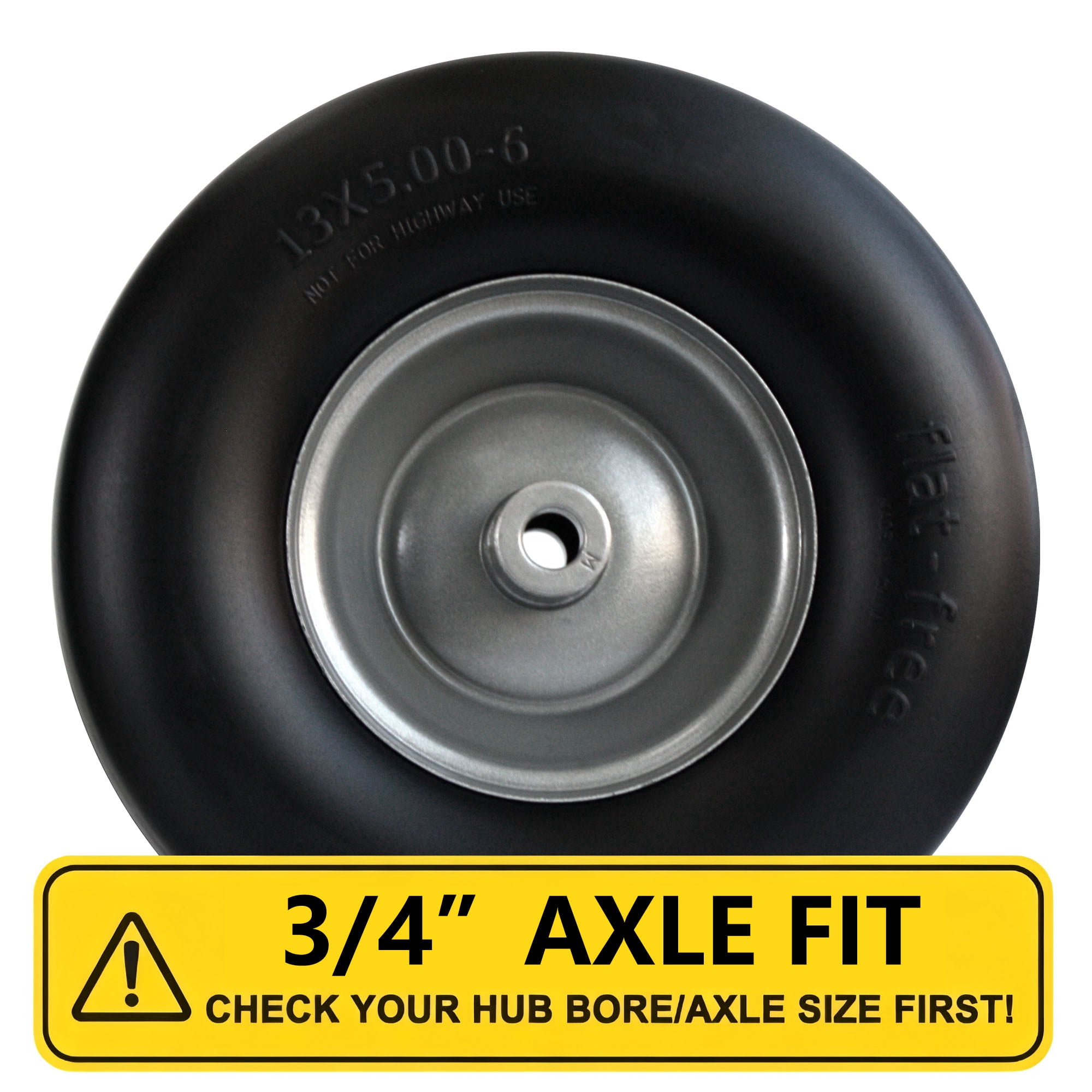Hi-Run Smooth 13X5.00-6 Flat Free Zero-Turn Lawn Mower Tire & Wheel Assembly 3/4 Bushing
