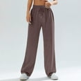 thumbnail image 2 of Hearthz Women's Wide Leg Sweatpants High Waist Baggy Flared Pants Drawstring Athletic Joggers Sweat Pants Brown,L, 2 of 6