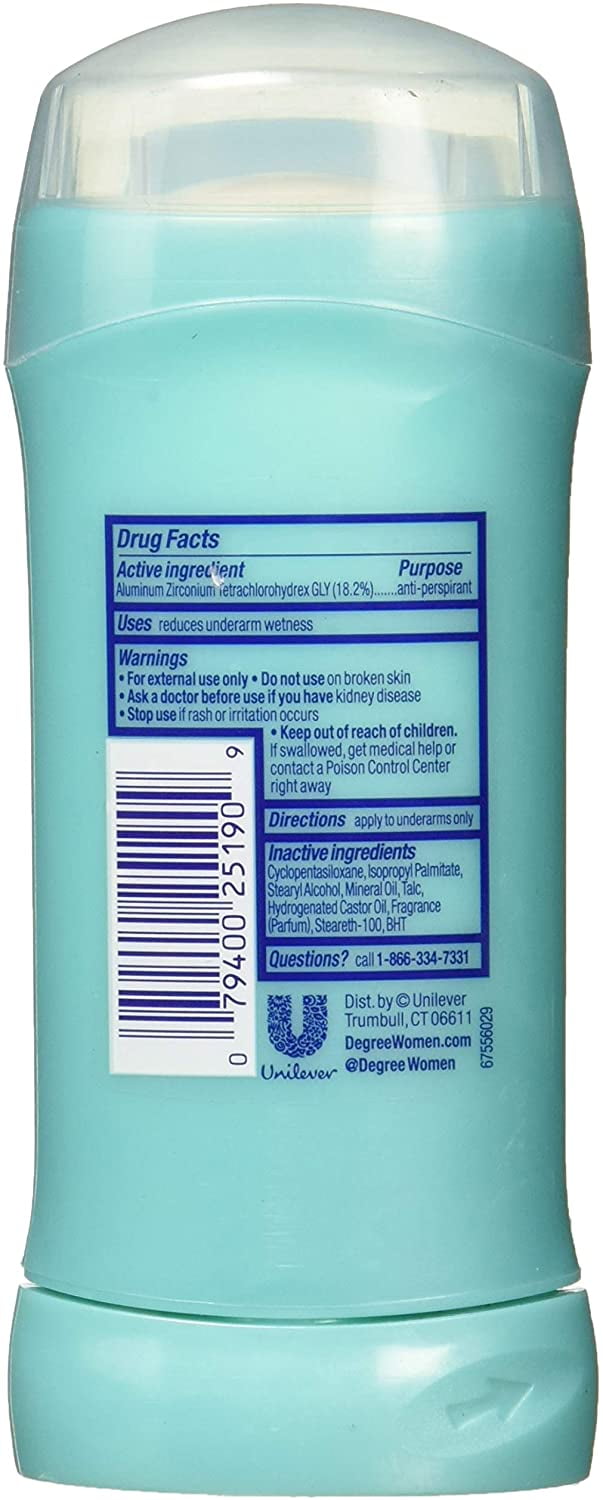 Degree Women Anti-Perspirant Deodorant Invisible Solid Shower Clean 2.60 oz (Pack of 4)