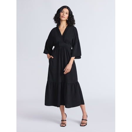 Sofia by Sofia Vergara Women's Tie Back Dress with Wide Sleeves, Mid Calf Length, Sizes XS-4X