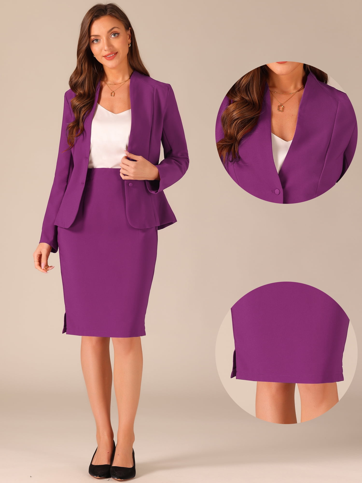 DARING DIVA Women's 2-Piece Business Blazer Pencil Skirt Suit Set XL Dark Purple