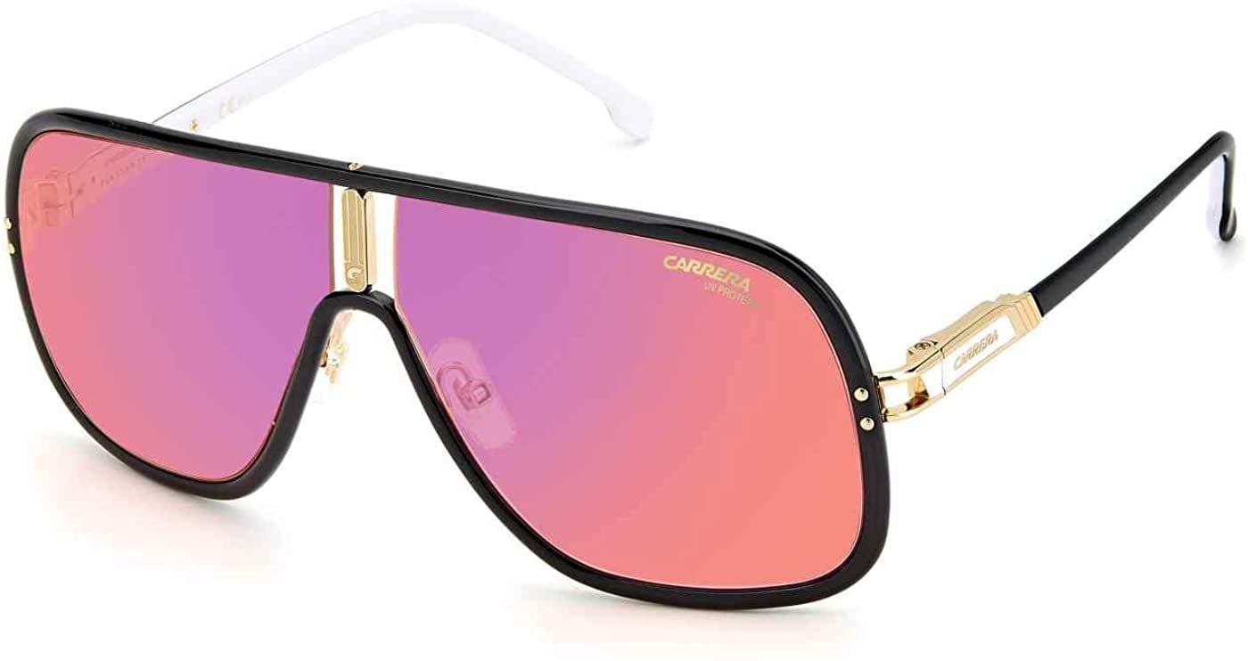 Carrera CAFLAGLAB/11 03H2/UZ 64MM Black Pink/Red Multilayer Rectangular  Sunglasses for Men For Women + BUNDLE With Designer iWear Complimentary  Eyewear Kit 