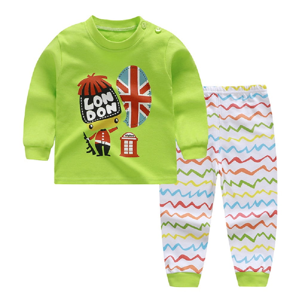 Baby Boy Girl Cartoon Long Sleeve Blouse Top Trousers 2Pcs Toddler Sleepwear Set