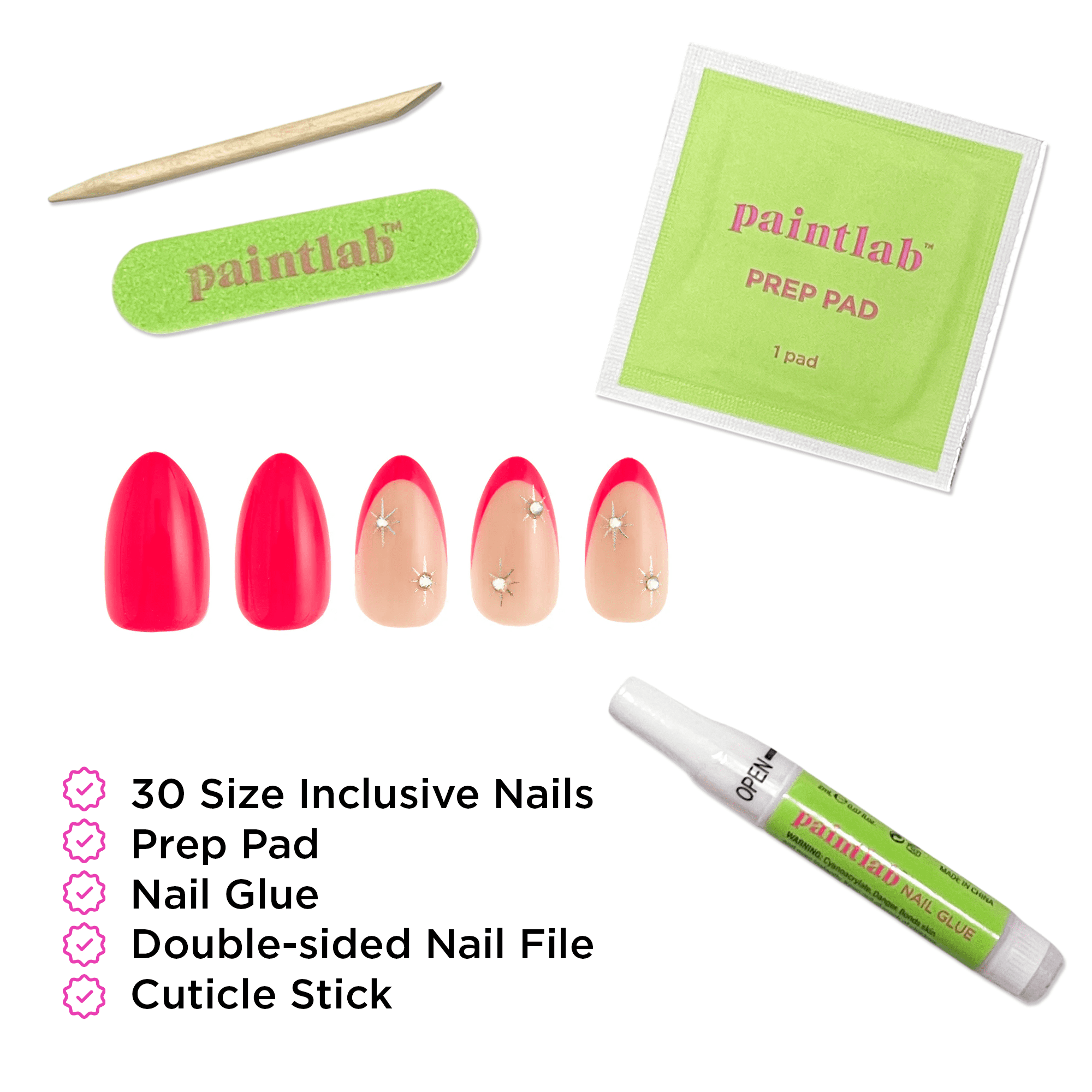 PaintLab Short Almond Press On Nails 3D, Celestial Pink, 30 Count