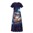 thumbnail image 6 of Uourmeti Girl's Short Sleeve Dress Cute Owl Books Print Round Neck Loose Casual Long Maxi Dress with Pockets Flowy Cute Outfits, Size 11-12 Years, 6 of 7