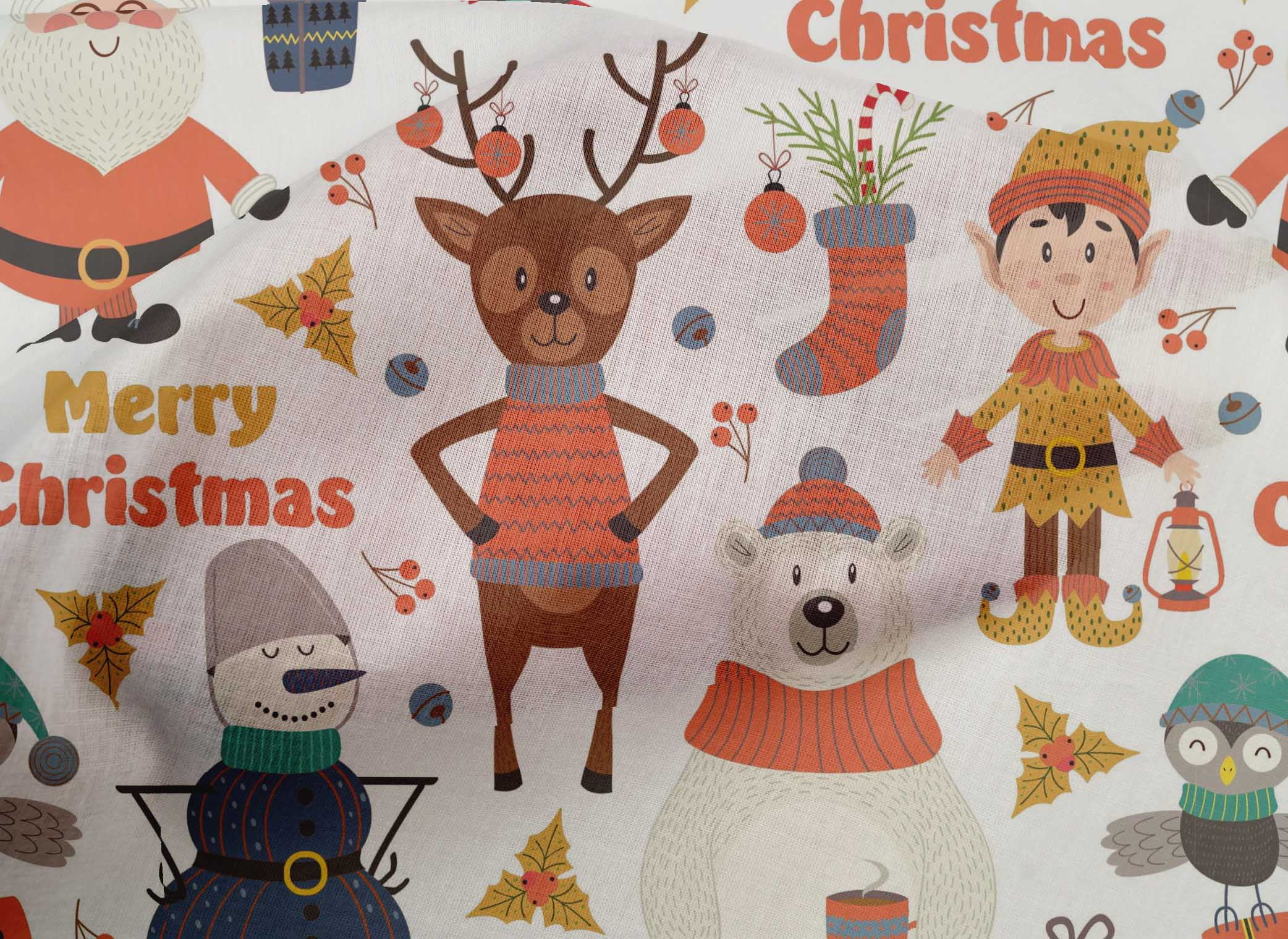oneOone Cotton Poplin Dark Peach Fabric Snowman|Gift Box & Santa Christmas Quilting Supplies Print Sewing Fabric By The Yard 56 Inch Wide