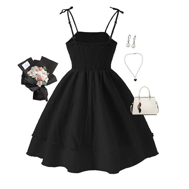 LUOGENLI Dress for Girls Summer Girls Solid Color Dress with Bow Knot Sweet Sleeveless for Kids Girls Easter Dresses Size 14-16 Fancy Graduation Easter Dresses for Girls 5Th Grade Black 11 Years