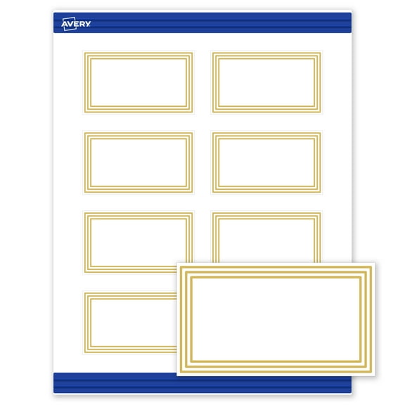 Avery® Cards, 2" x 3.5", Multi-Lined Gold Border, Matte White, 80ct