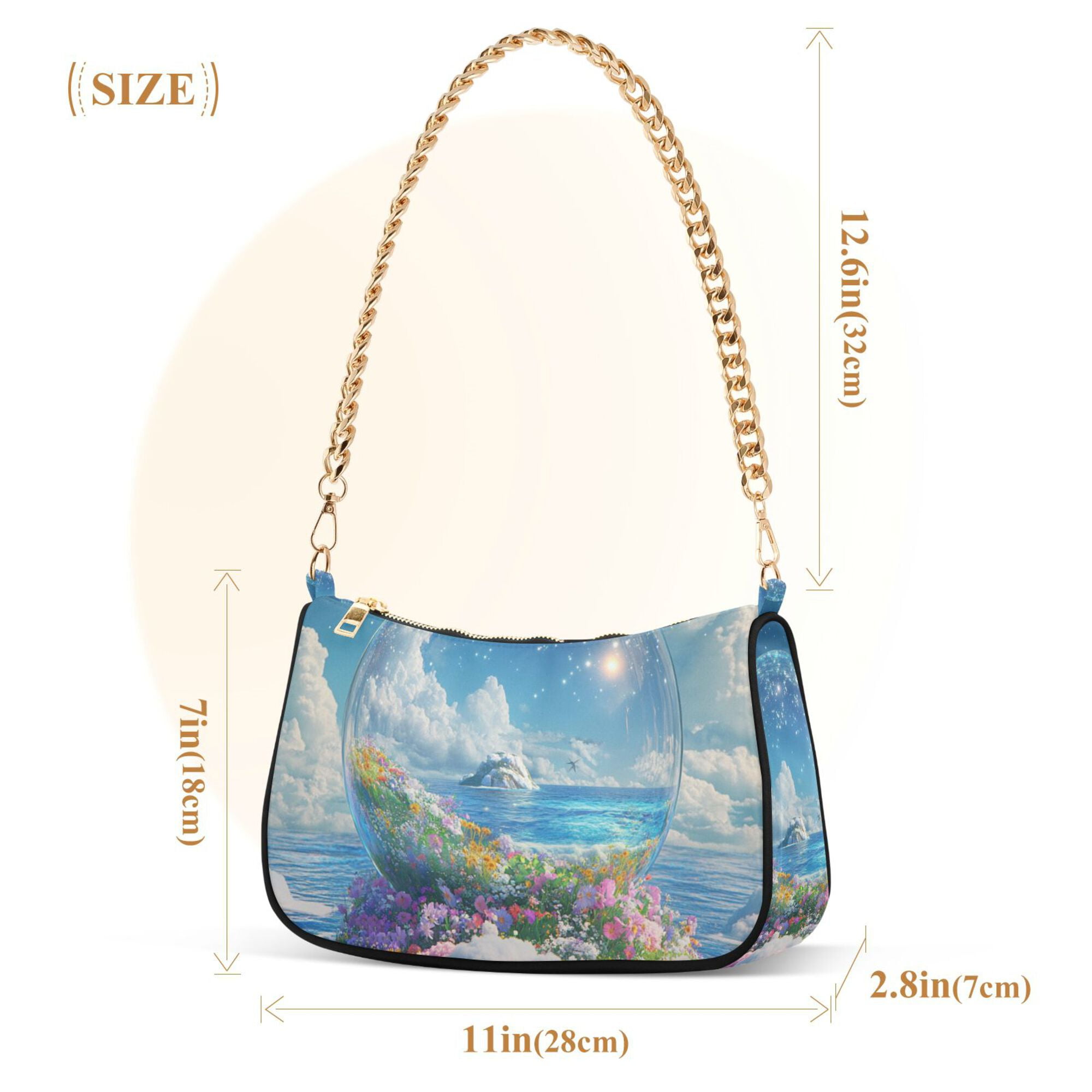 FORMRS Womens Shoulder Bag with Chain Strap Clutch Purse Cute Tote Handbag, Crystal Ocean