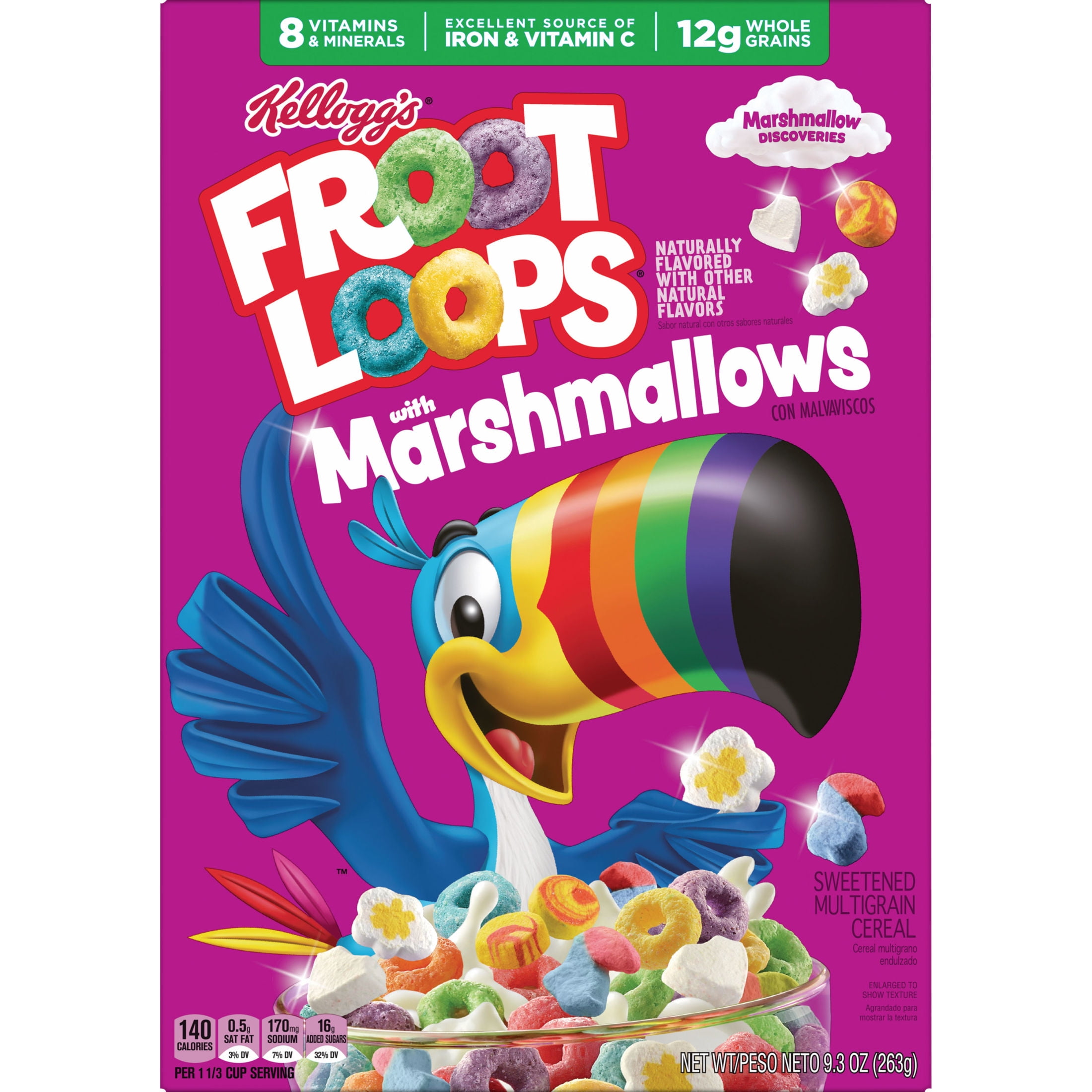 (8 pack) Kellogg's Froot Loops Original with Marshmallows Breakfast Cereal, 12g Whole Grains, 9.3  oz