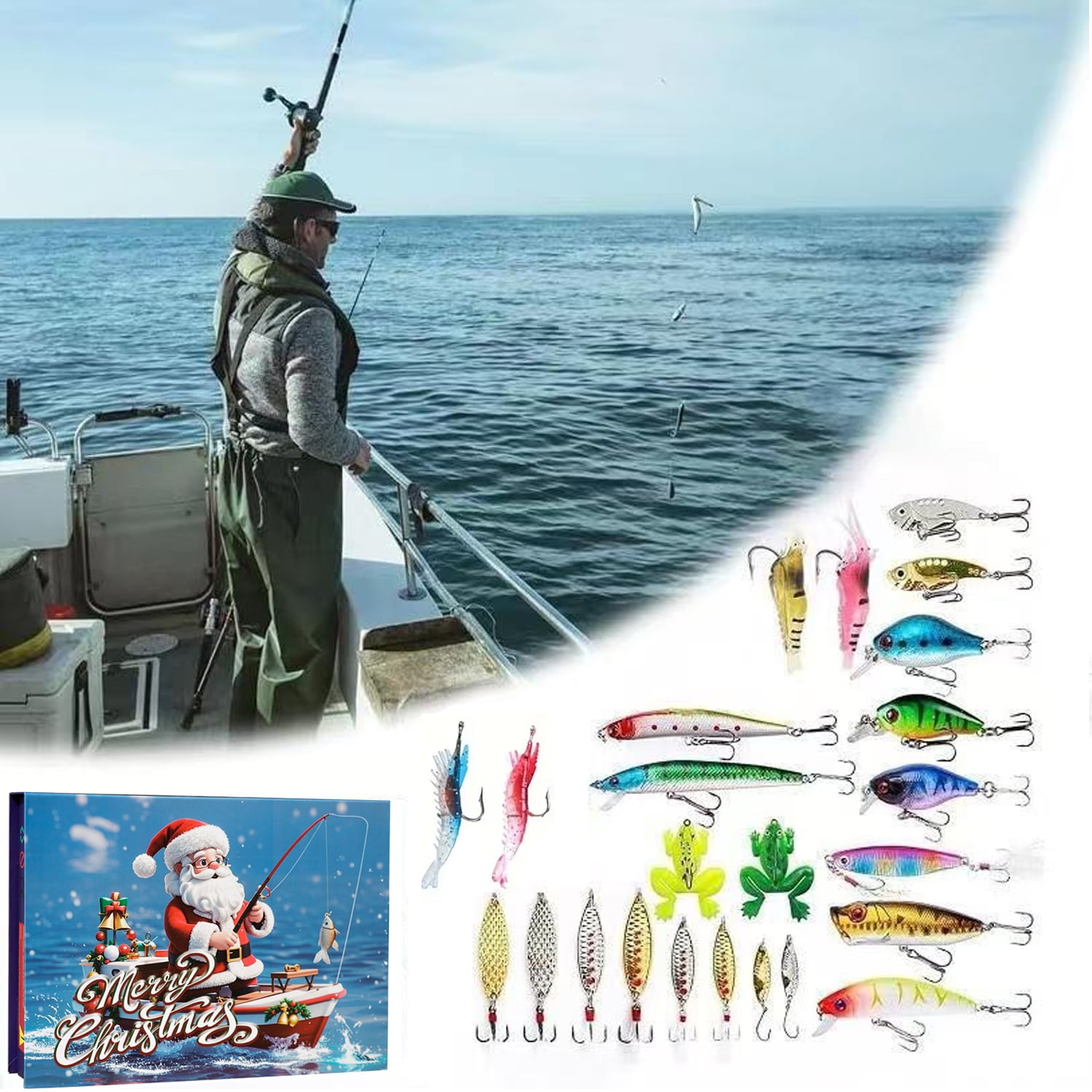 Advent Calendar 2025 Fishing Lure for Man Adult Teen - 24 Days Christmas Countdown Fish Tackle Set - Xmas Surprise Fish Bait Gift for Father Grandpa Brother Boyfriend
