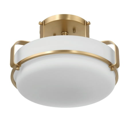 Robert Stevenson Lighting Allegra - Etched Opal Glass and Metal Semi-Flush Mount Ceiling Light White and Gold