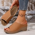 thumbnail image 3 of HomeDM Women's Wedge Platform Sandals Open Peep Toe Slip-On Casual Summer Beach Vacations Slide Sandals, Brown Size 8.5, 3 of 9