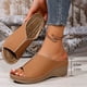 thumbnail image 4 of Sandalias de Cuña de las Mujeres de Color Sólido Peep Toe Abierto de Espalda Zapatillas de Mula con Cama de Pie Acolchada para la Playa de Verano, 4 of 9