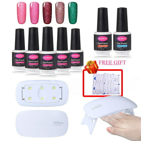 CLAVUZ Neon Gel Nail Polish Kit 5pcs Soak Off Nail Lacquer 6W Nail Lamp With Top Base Coat Nail Art Manicure Pedicure 10pcs Remover Wipes Gift Set (Best Water Based Top Coat)