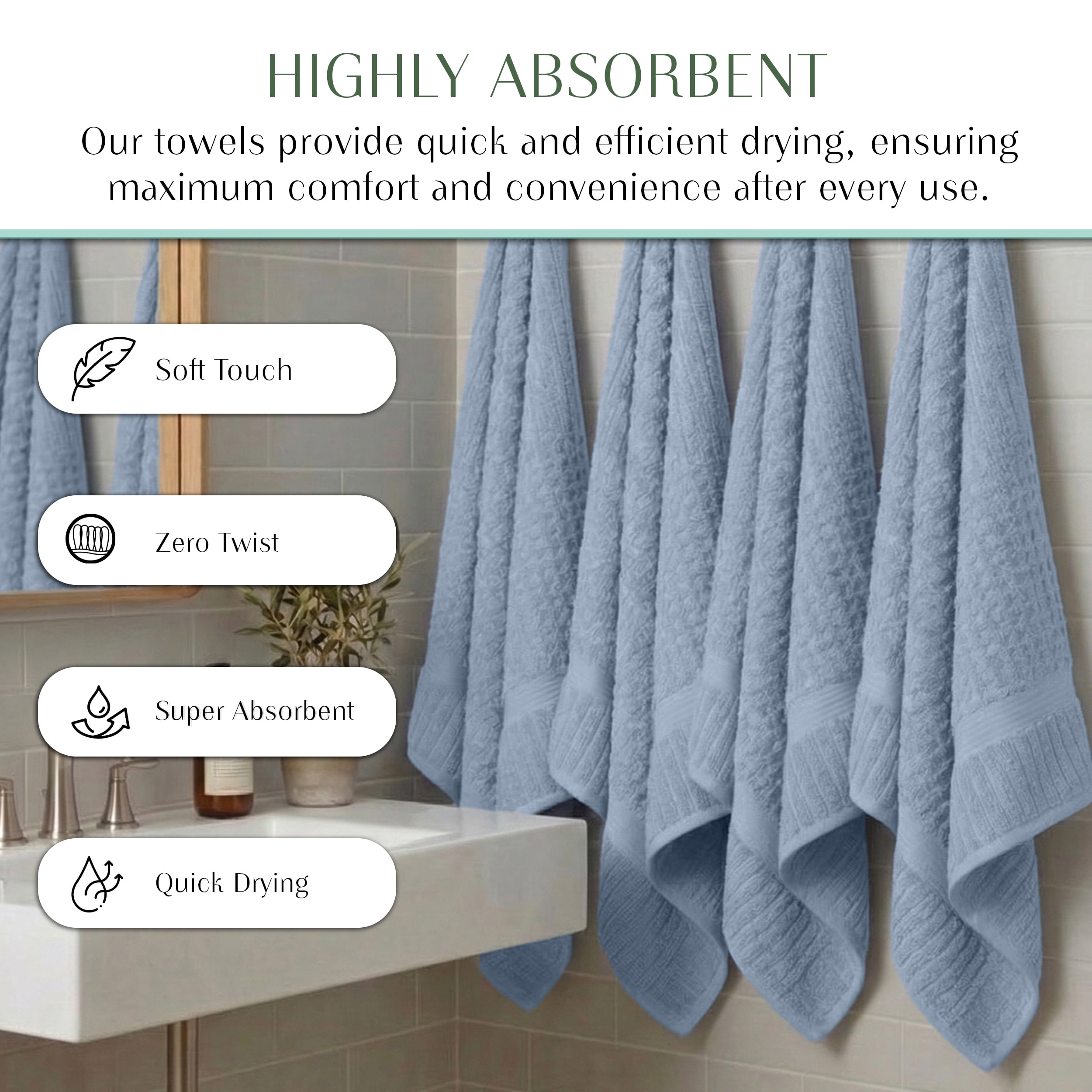 Home Weavers Willow Collection Hand Towels Set of 24 | 100% Cotton Zero Twist | 630 GSM Thick Plush | Soft, Highly Absorbent & Quick Dry | Hotel Quality Luxury Hand Towels | 16x24 Inch | Blue