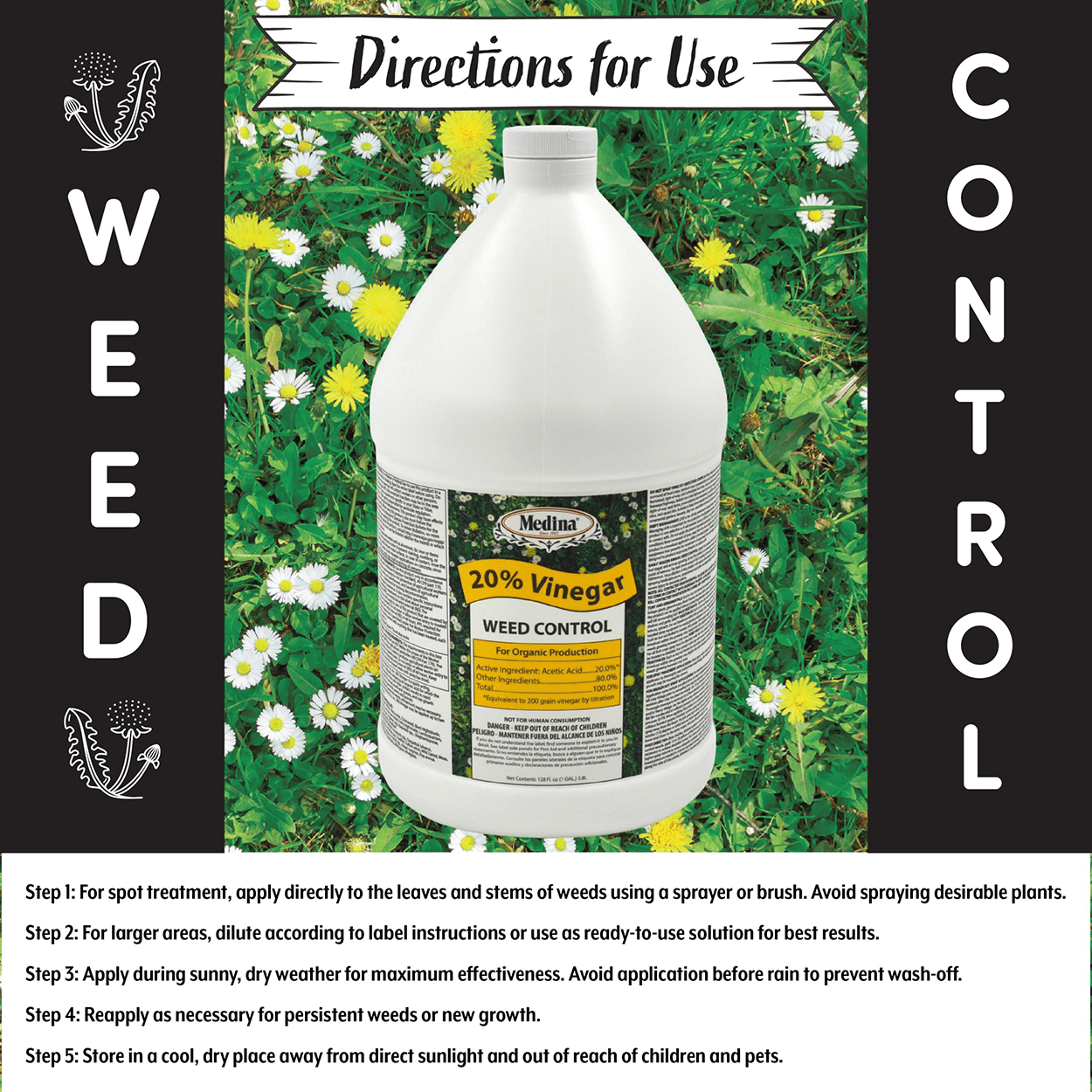 20% Vinegar Weed Control - 128 fl oz Jug by Medina