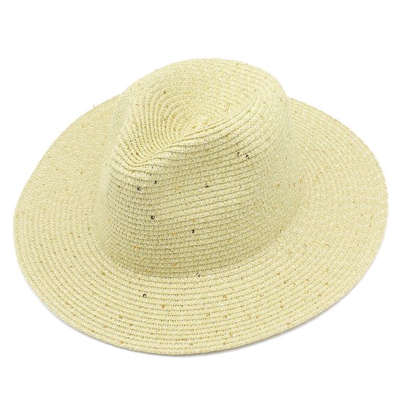 Yuanlong Unisex Sequined Fedora Hat Summer Straw Sun Hat Breathable Stylish Outdoor Activity Headwear