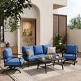 thumbnail image 3 of ALAULM 4 Piece Patio Furniture Set,Outdoor Metal Patio Furniture with Coffee Table & Rocking Chairs Conversation Set for Porch,Backyard,Poolside, Garden-Navy Blue, 3 of 9