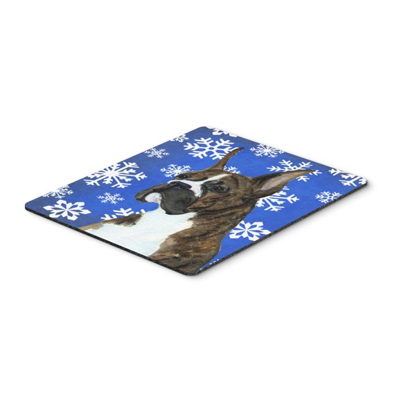 "Boxer Winter Snowflakes Holiday Mouse Pad Hot Pad or Trivet"