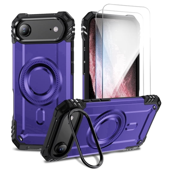 Allytechgroup Shock-Absorbent Hard Shell Rugged Cell Phone Case with 2 Pcs Tempered Glass Screen Protector for Apple iPhone Air, Purple