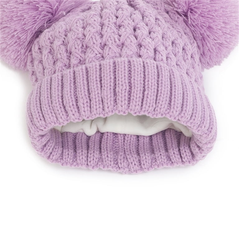 Purple Color Double Pom Beannie Purple Faux Fur Double Pom Beanie | Double Pom Pom Beanie  main image 2