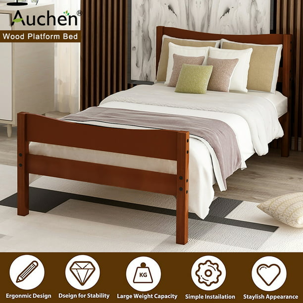 Auchen Wood Platform Bed Frame, How Much Does A Wooden Bed Frame Weight