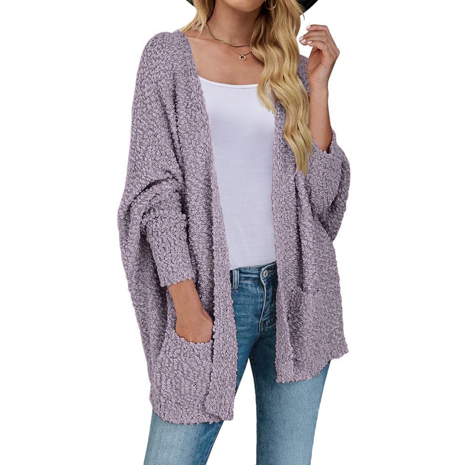Women Solid Colour Pockets Cardigan Batwing Sleeve Long Sleeves Womens  Ladies Solid Open Front Soft Chunky Pocket Long Sleeve Coat Outerwear  Cardigan SIZE M - Walmart.com