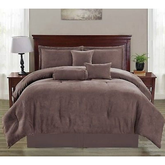 Suede Taupe Soft Solid 7 Piece Comforter Set Bed In A Bag - Full Size